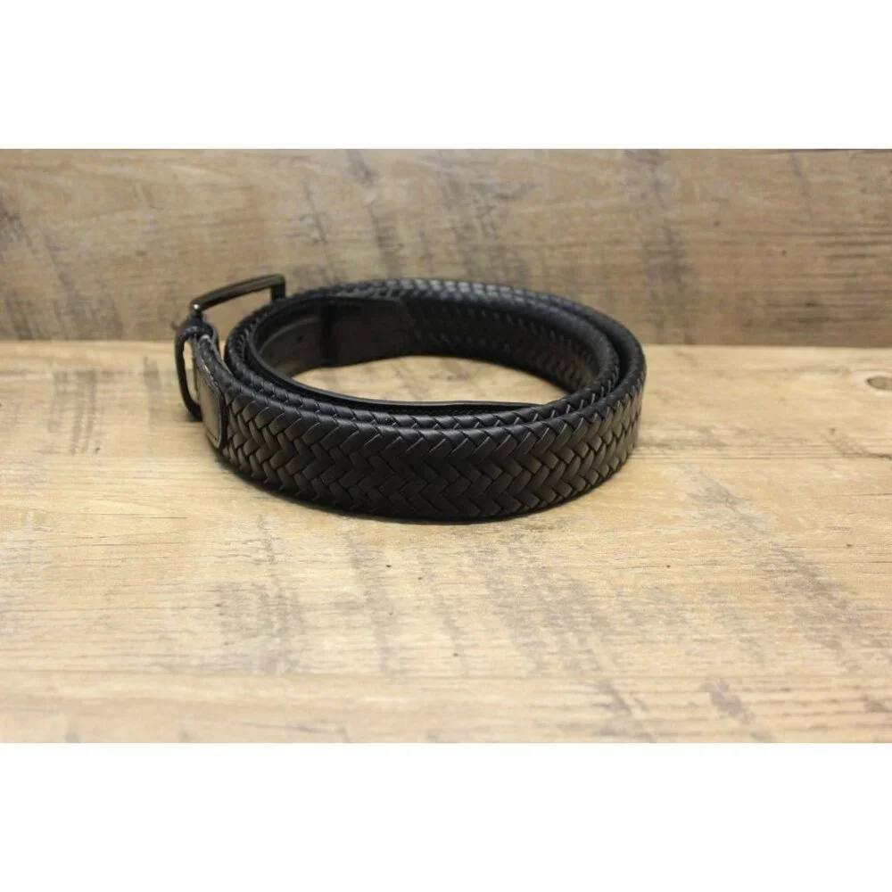 GF men's braided black leather casual dress belt 50‎ / 52